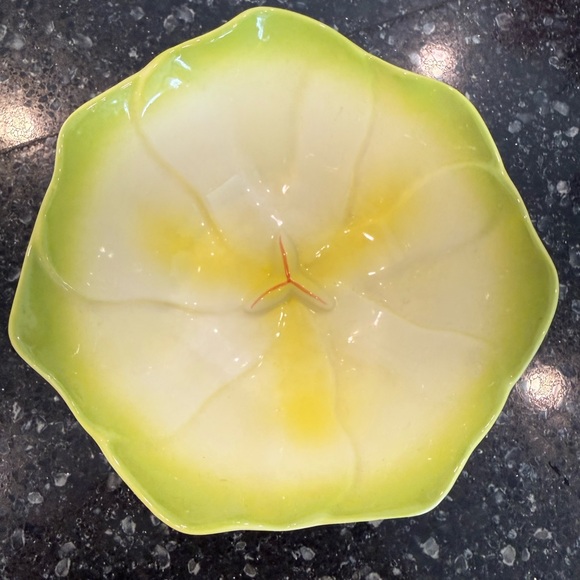 Mustardseed and Moonshine Green and Yellow Ceramic Trinket Bowl